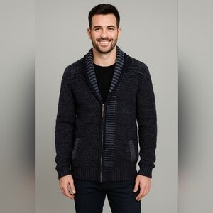 H&M Men's Wool Dark Blue Zip Up Sweater Size L